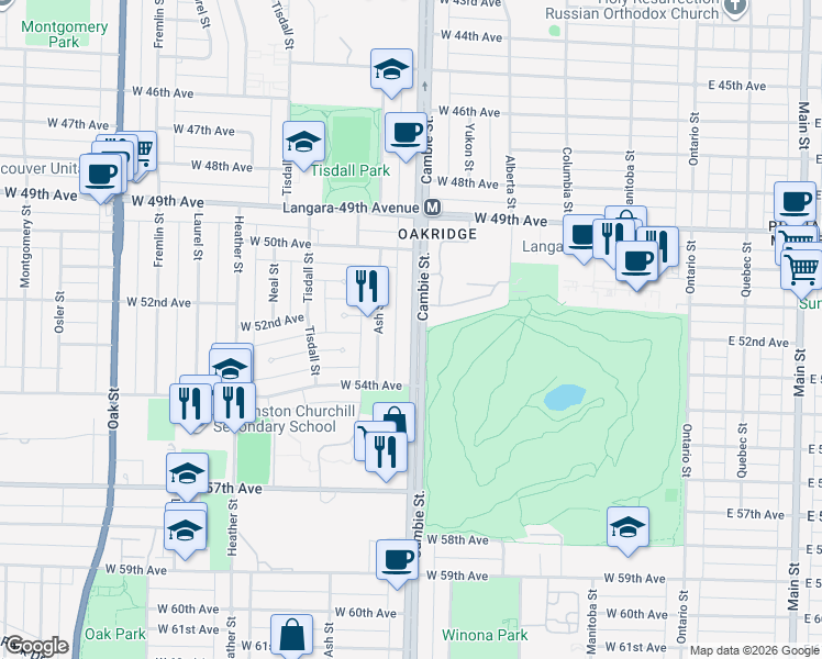 map of restaurants, bars, coffee shops, grocery stores, and more near in Vancouver