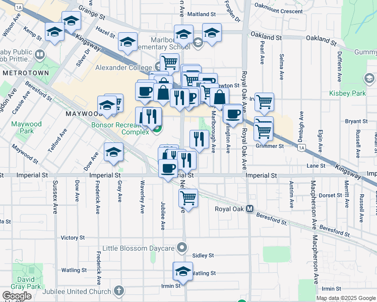 map of restaurants, bars, coffee shops, grocery stores, and more near in Burnaby
