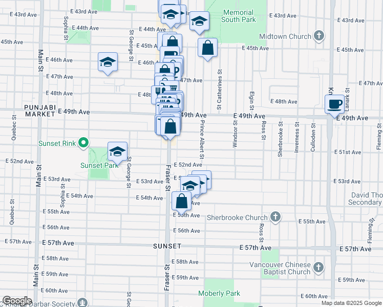 map of restaurants, bars, coffee shops, grocery stores, and more near 772 East 51st Avenue in Vancouver