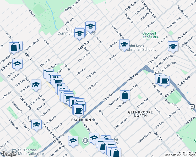 map of restaurants, bars, coffee shops, grocery stores, and more near 8067 12th Avenue in Burnaby
