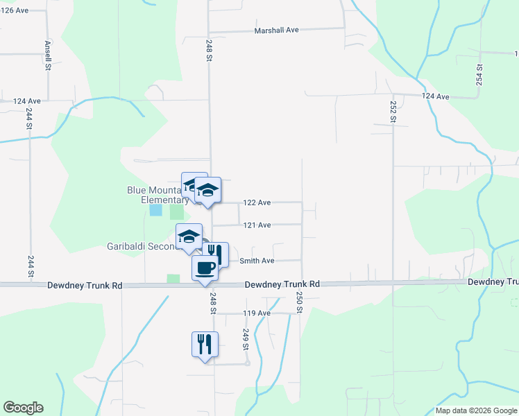 map of restaurants, bars, coffee shops, grocery stores, and more near 24907 122 Avenue in Maple Ridge