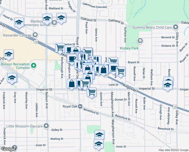 map of restaurants, bars, coffee shops, grocery stores, and more near 5388 Grimmer Street in Burnaby