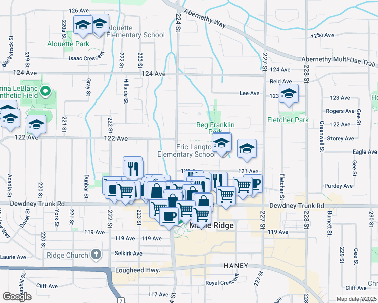 map of restaurants, bars, coffee shops, grocery stores, and more near in Maple Ridge
