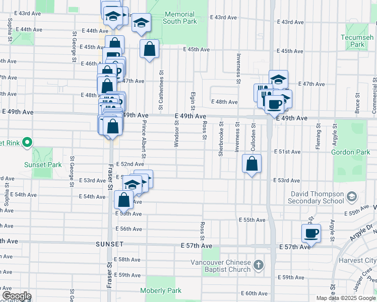 map of restaurants, bars, coffee shops, grocery stores, and more near 1038 East 51st Avenue in Vancouver