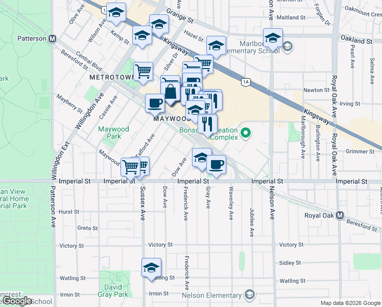 map of restaurants, bars, coffee shops, grocery stores, and more near 6658 Dow Avenue in Burnaby