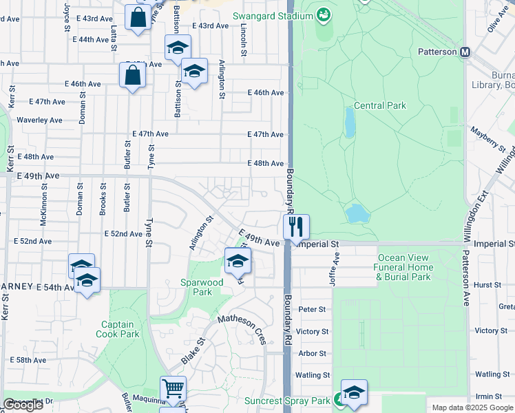 map of restaurants, bars, coffee shops, grocery stores, and more near 6520 Chambord Place in Vancouver