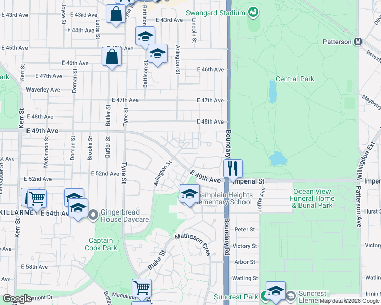 map of restaurants, bars, coffee shops, grocery stores, and more near 3461 East 49th Avenue in Vancouver