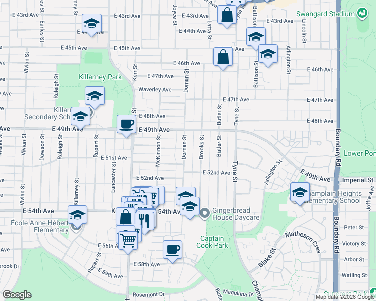map of restaurants, bars, coffee shops, grocery stores, and more near in Vancouver