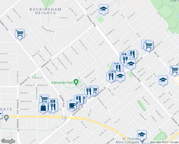 map of restaurants, bars, coffee shops, grocery stores, and more near 7489 Rosewood Street in Burnaby