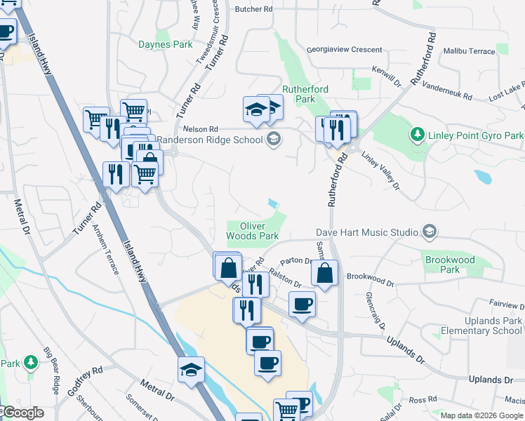 map of restaurants, bars, coffee shops, grocery stores, and more near 5938 Stillwater Way in Nanaimo