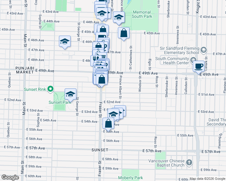 map of restaurants, bars, coffee shops, grocery stores, and more near 759 East 51st Avenue in Vancouver