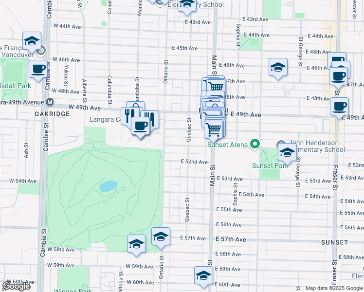 map of restaurants, bars, coffee shops, grocery stores, and more near 78 East 51st Avenue in Vancouver