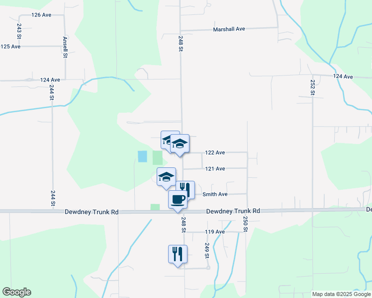 map of restaurants, bars, coffee shops, grocery stores, and more near 24813 122 Avenue in Maple Ridge