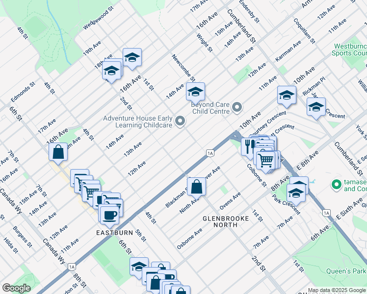 map of restaurants, bars, coffee shops, grocery stores, and more near 8159 11th Avenue in Burnaby