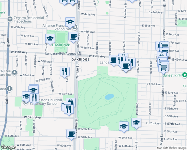 map of restaurants, bars, coffee shops, grocery stores, and more near 326 Greensboro Place in Vancouver