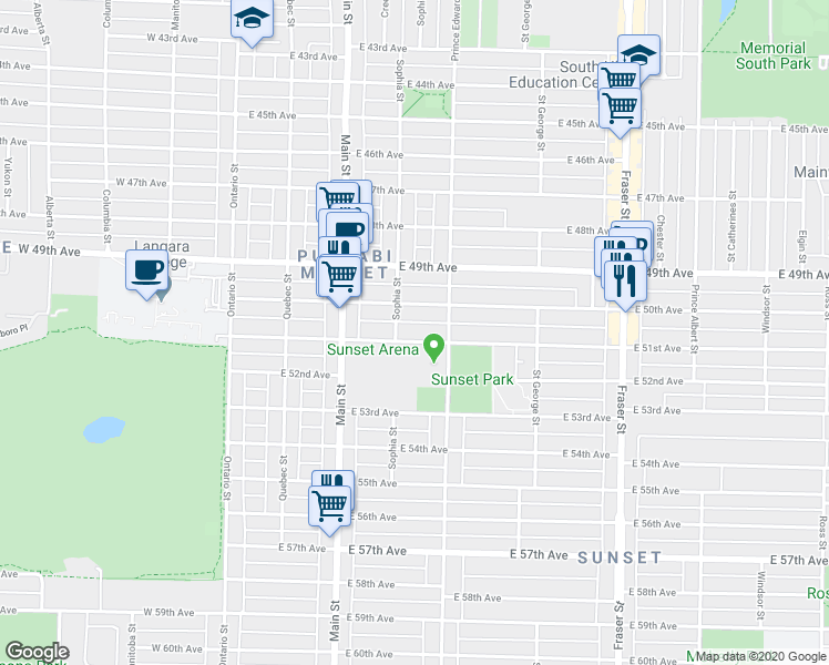 map of restaurants, bars, coffee shops, grocery stores, and more near 335 East 51st Avenue in Vancouver