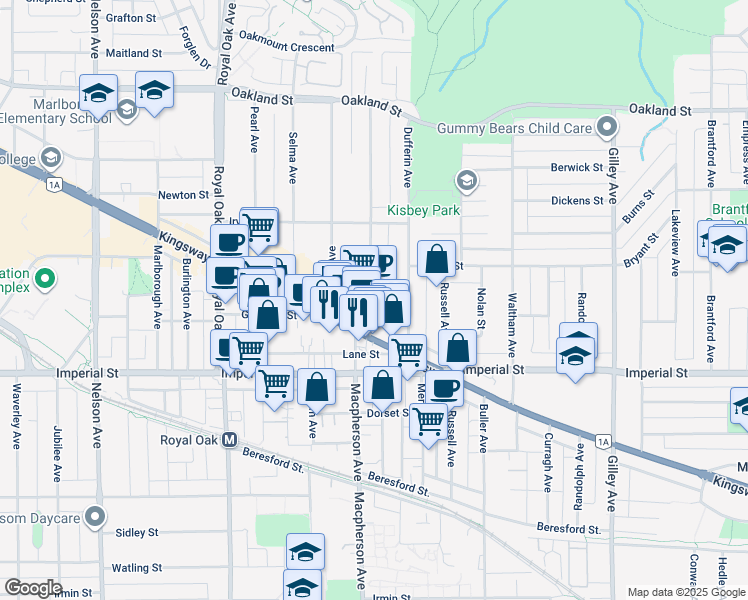 map of restaurants, bars, coffee shops, grocery stores, and more near in Burnaby