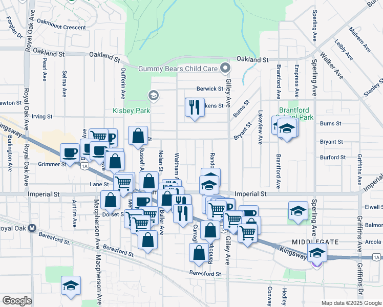 map of restaurants, bars, coffee shops, grocery stores, and more near 6595 Saint Charles Place in Burnaby