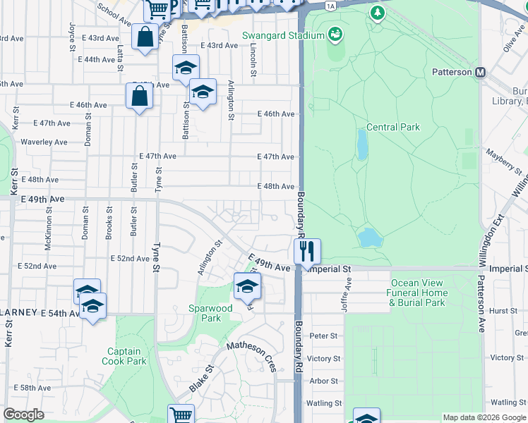 map of restaurants, bars, coffee shops, grocery stores, and more near 6523 Chambord Place in Vancouver