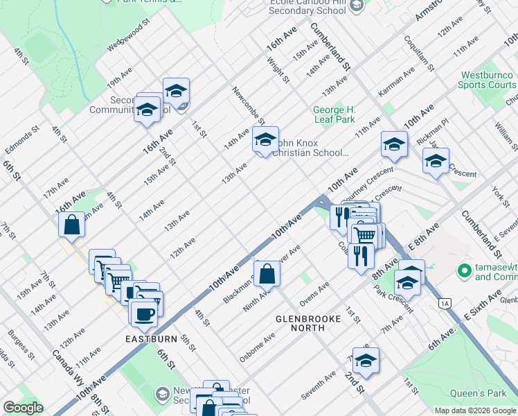 map of restaurants, bars, coffee shops, grocery stores, and more near 7835 1st Street in Burnaby