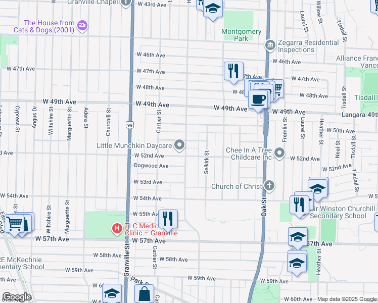 map of restaurants, bars, coffee shops, grocery stores, and more near 6788 Hudson Street in Vancouver