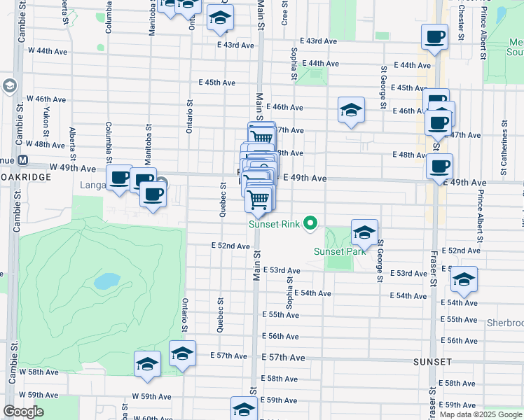 map of restaurants, bars, coffee shops, grocery stores, and more near in Vancouver