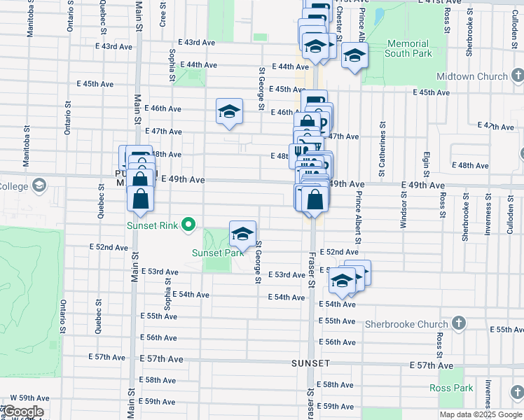 map of restaurants, bars, coffee shops, grocery stores, and more near 508 East 50th Avenue in Vancouver