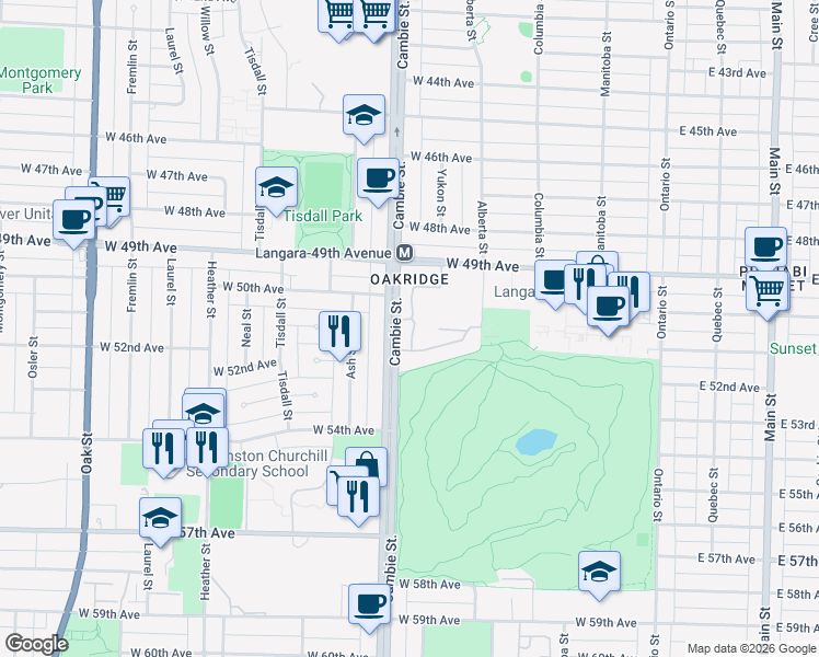 map of restaurants, bars, coffee shops, grocery stores, and more near 6605 Turnberry Crescent in Vancouver