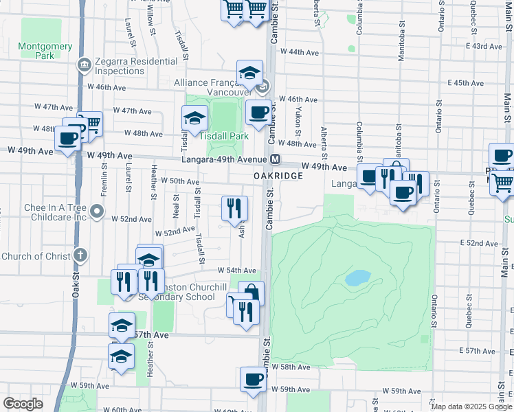 map of restaurants, bars, coffee shops, grocery stores, and more near in Vancouver