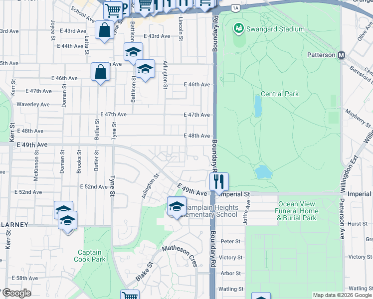 map of restaurants, bars, coffee shops, grocery stores, and more near 6516 Chambord Place in Vancouver