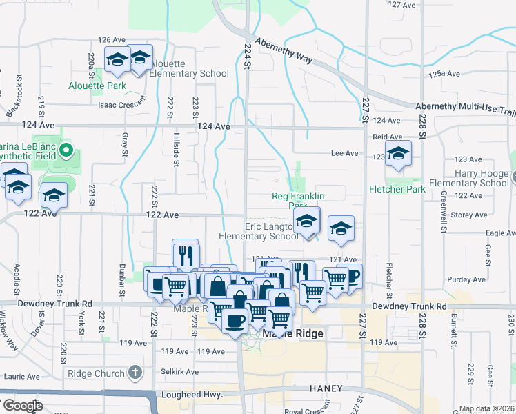 map of restaurants, bars, coffee shops, grocery stores, and more near in Maple Ridge