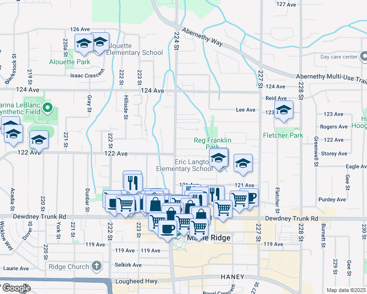 map of restaurants, bars, coffee shops, grocery stores, and more near 12238 224 Street in Maple Ridge