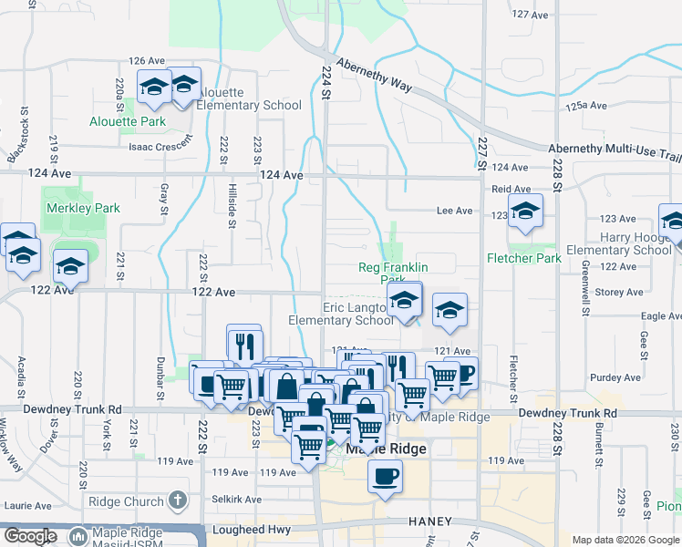map of restaurants, bars, coffee shops, grocery stores, and more near in Maple Ridge