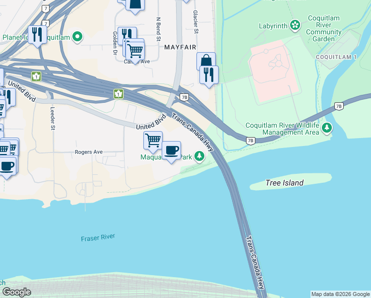 map of restaurants, bars, coffee shops, grocery stores, and more near 9 Burbidge Street in Coquitlam