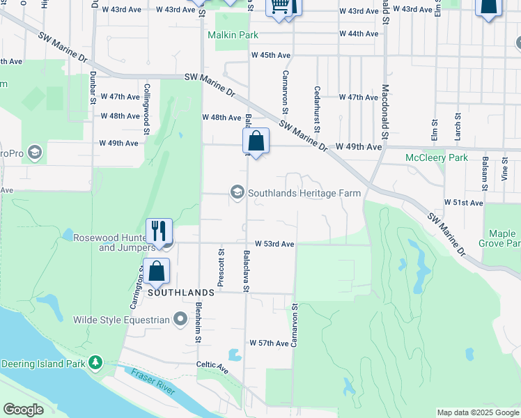 map of restaurants, bars, coffee shops, grocery stores, and more near 3138 West 51st Avenue in Vancouver