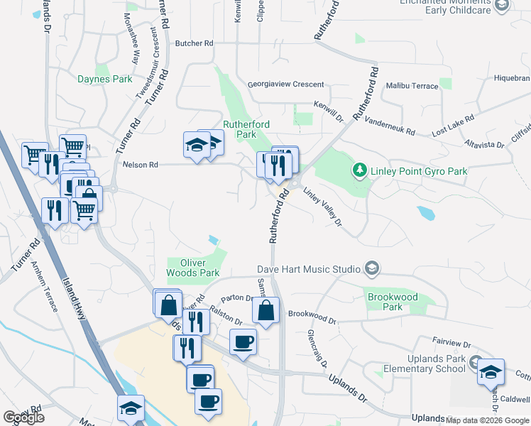 map of restaurants, bars, coffee shops, grocery stores, and more near 5272 Nelsonwoods Place in Nanaimo