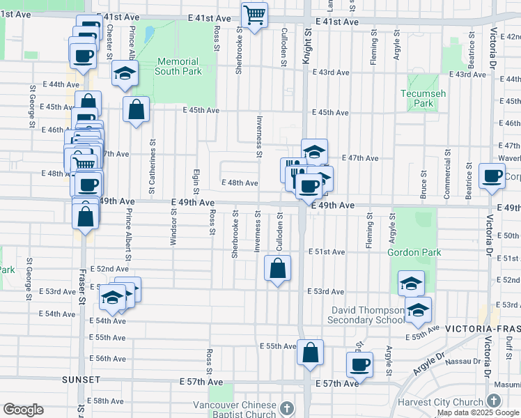map of restaurants, bars, coffee shops, grocery stores, and more near in Vancouver