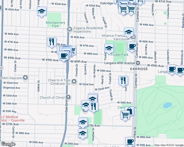 map of restaurants, bars, coffee shops, grocery stores, and more near in Vancouver