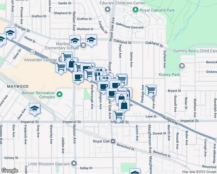 map of restaurants, bars, coffee shops, grocery stores, and more near 5137 British Columbia 99 Alternate in Burnaby