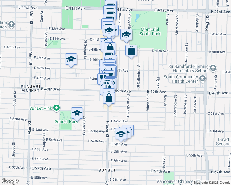 map of restaurants, bars, coffee shops, grocery stores, and more near in Vancouver