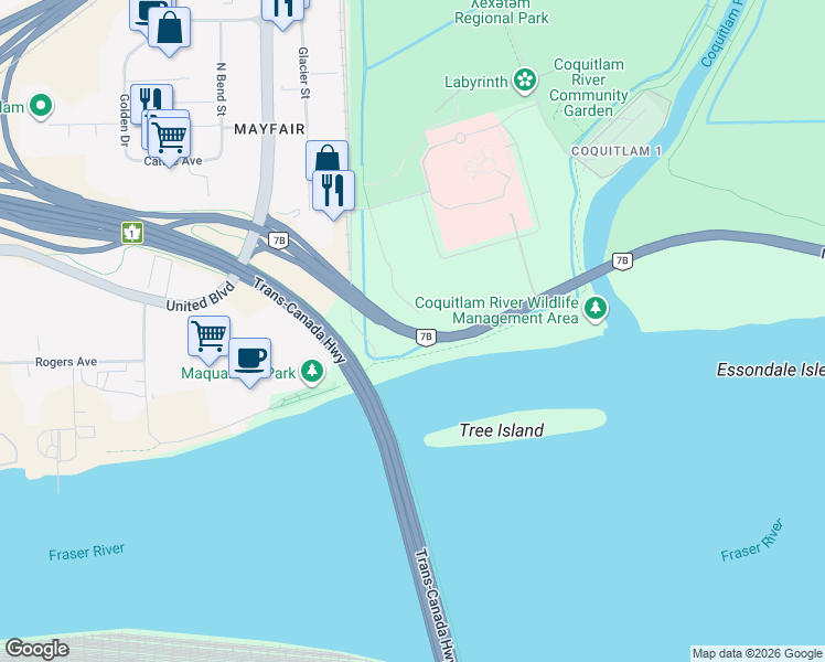 map of restaurants, bars, coffee shops, grocery stores, and more near Mary Hill Bypass in Coquitlam