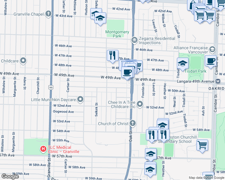 map of restaurants, bars, coffee shops, grocery stores, and more near in Vancouver