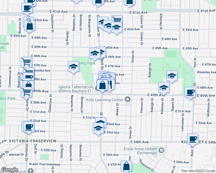 map of restaurants, bars, coffee shops, grocery stores, and more near in Vancouver