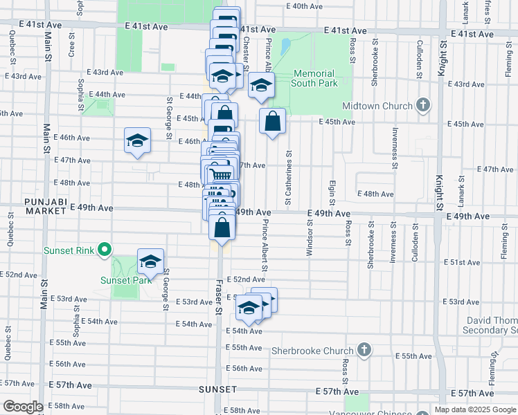 map of restaurants, bars, coffee shops, grocery stores, and more near in Vancouver
