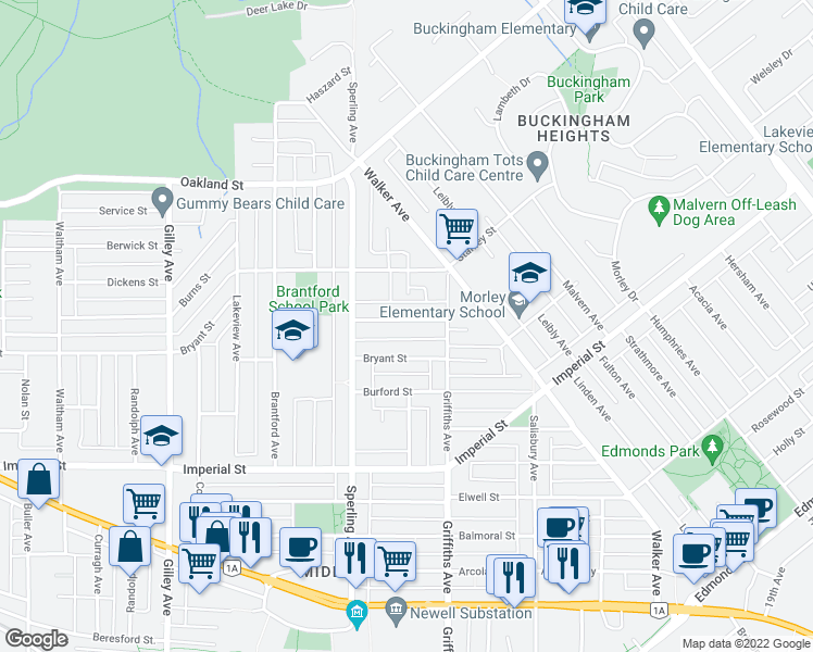 map of restaurants, bars, coffee shops, grocery stores, and more near 6808 Burns Street in Burnaby