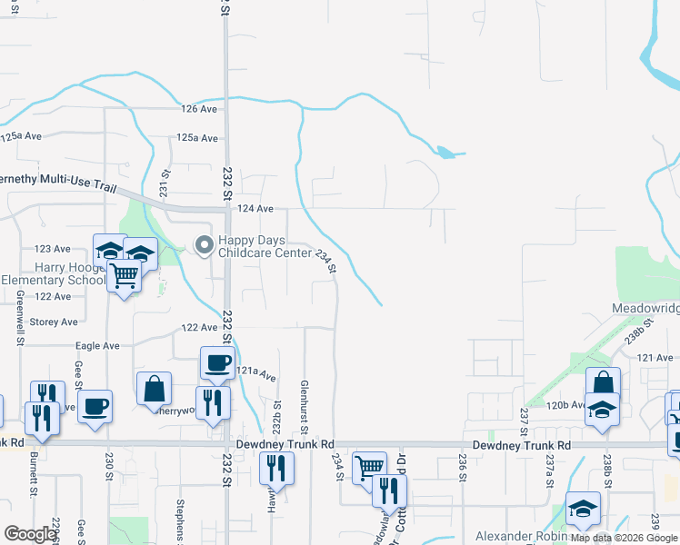 map of restaurants, bars, coffee shops, grocery stores, and more near 12326 234 Street in Maple Ridge