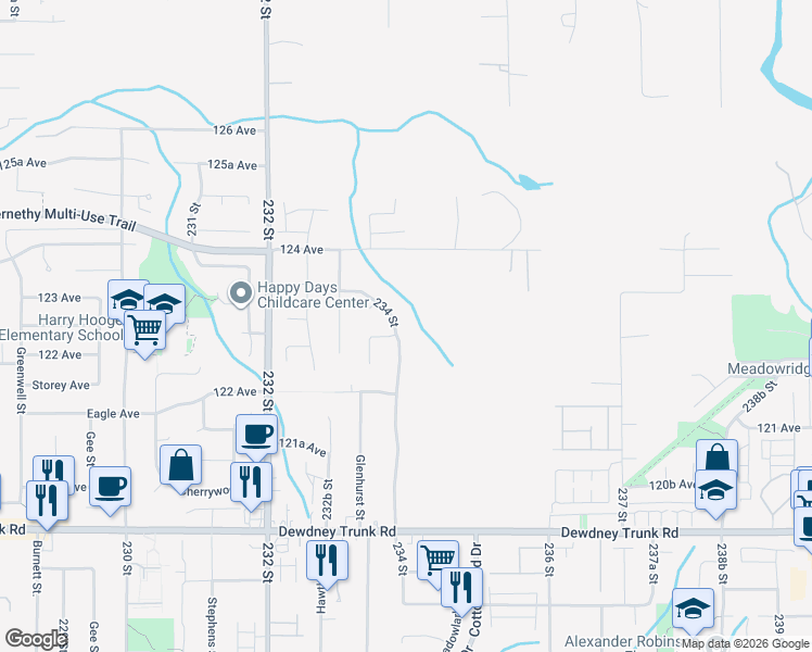 map of restaurants, bars, coffee shops, grocery stores, and more near 12314 234 Street in Maple Ridge