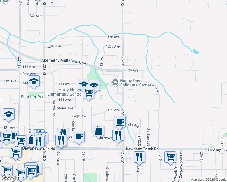 map of restaurants, bars, coffee shops, grocery stores, and more near 23161 123 Avenue in Maple Ridge