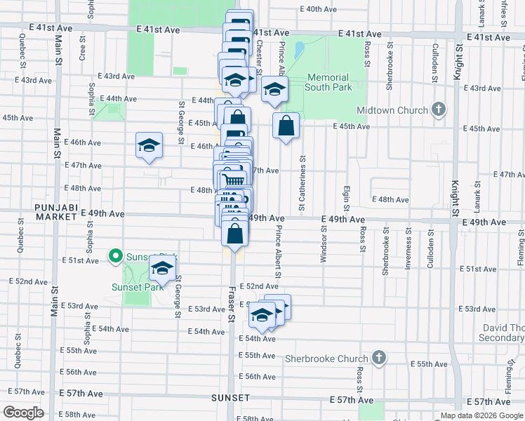 map of restaurants, bars, coffee shops, grocery stores, and more near 6486 Chester Street in Vancouver