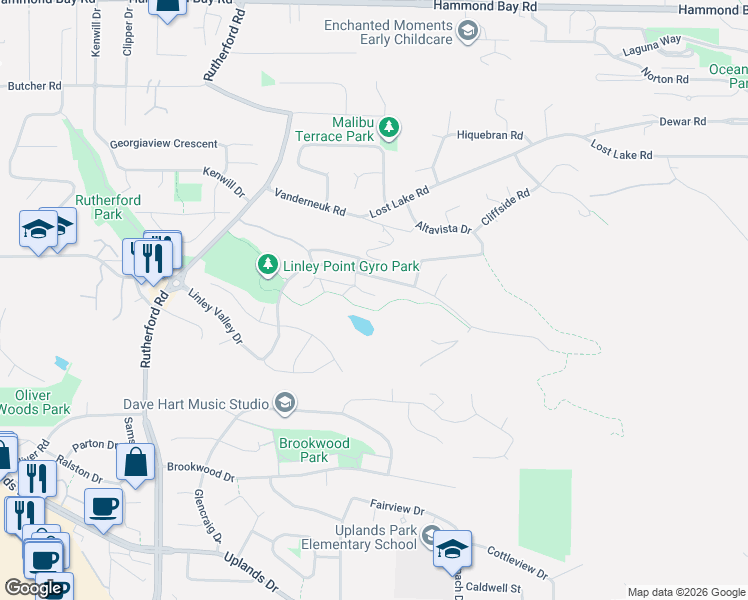 map of restaurants, bars, coffee shops, grocery stores, and more near 207 Linstead Place in Nanaimo